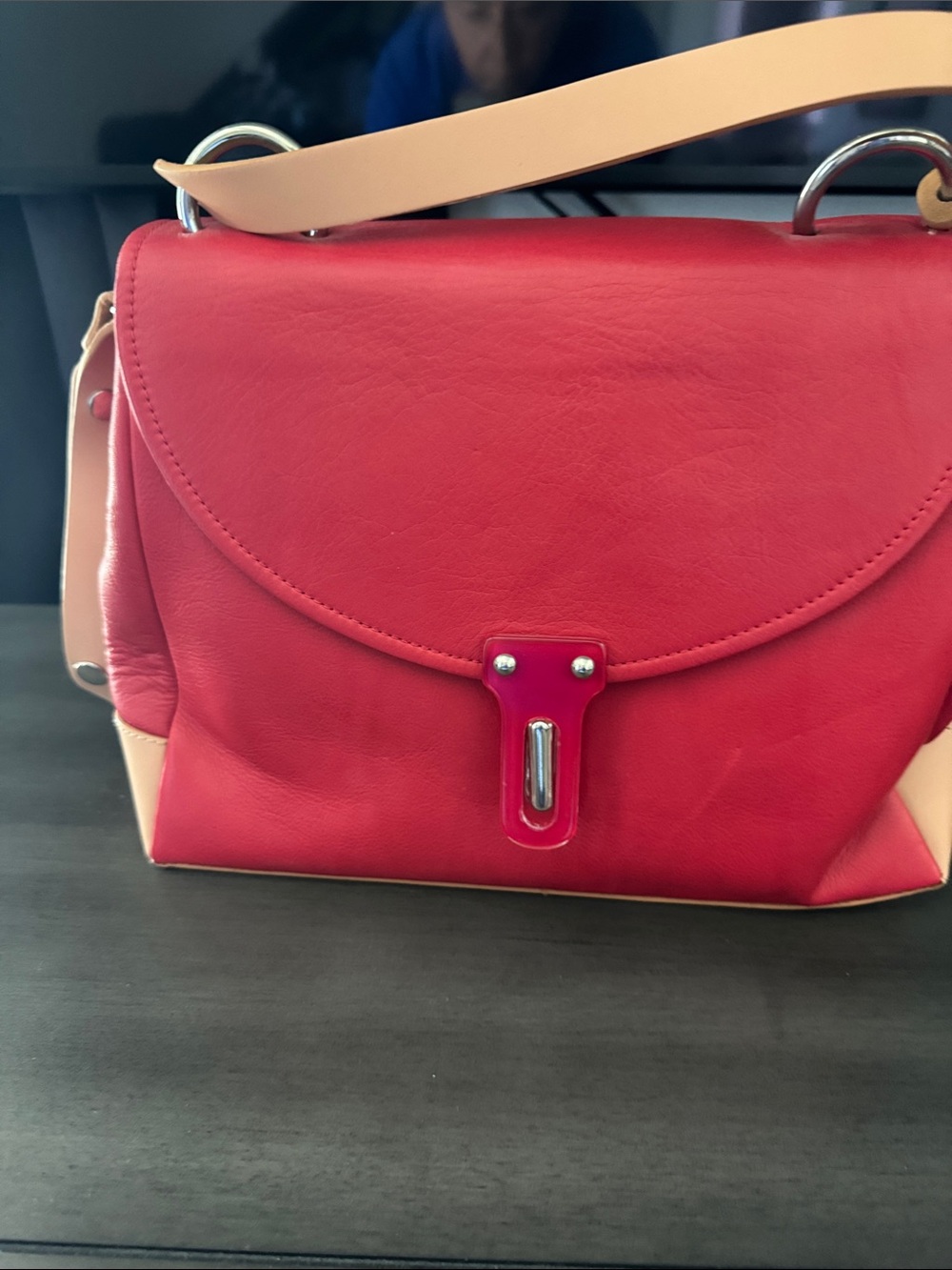 Hispanitas Women’s Red and tan Leather Crossbody Satchel P 12